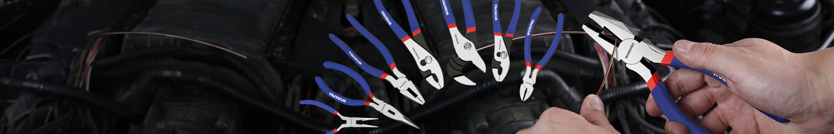 Automotive wiring harness with color coded connectors and a hand using pliers for electrical installation