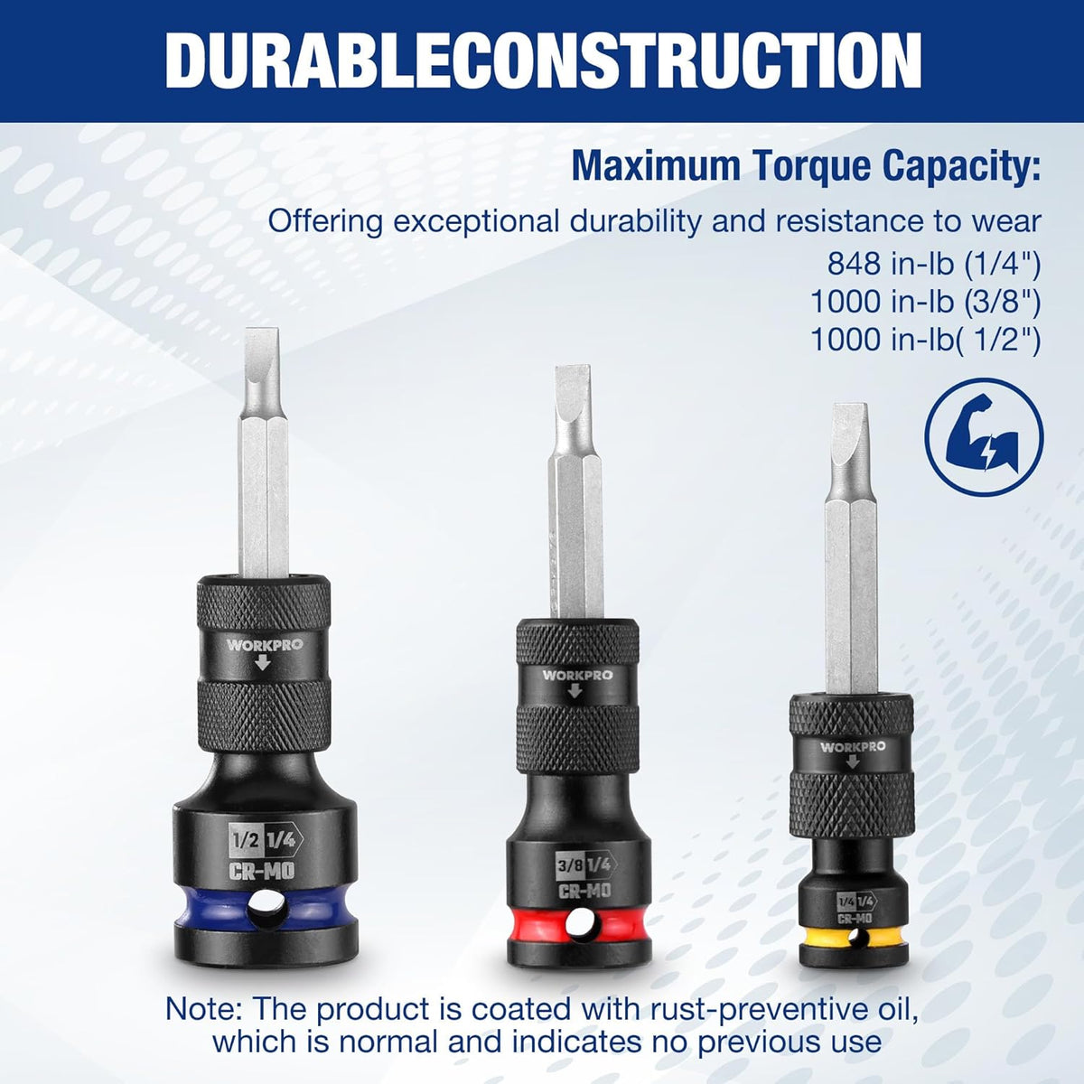Quick-release hex impact bit adapters with three driver bits, black and color bands