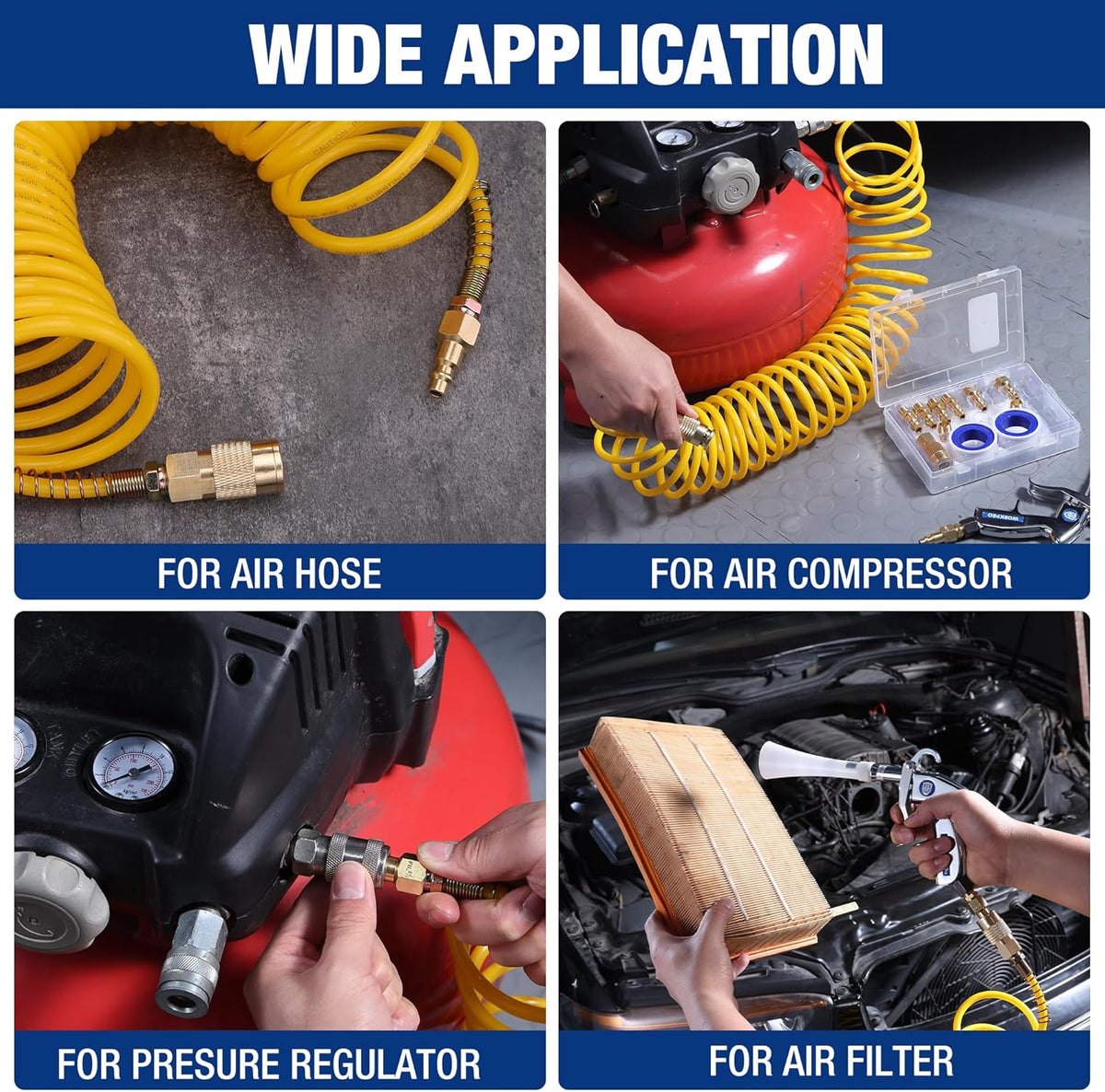 1/4 in NPT brass air hose fitting kit connectors for air compressor and hose