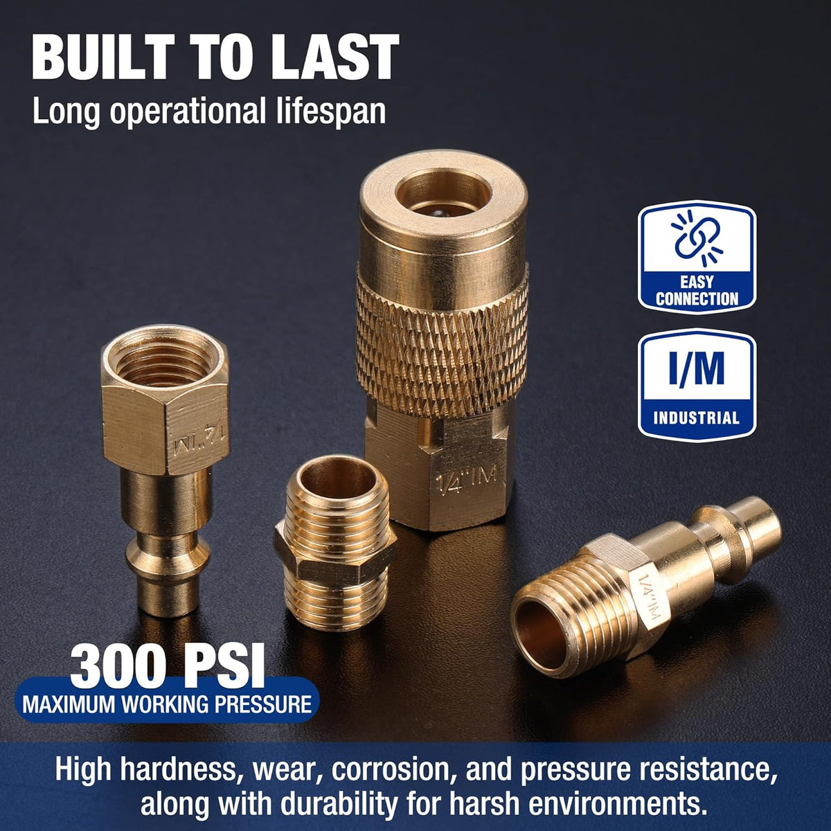 1/4 in NPT brass air hose fittings set with easy-connect coupler and plugs