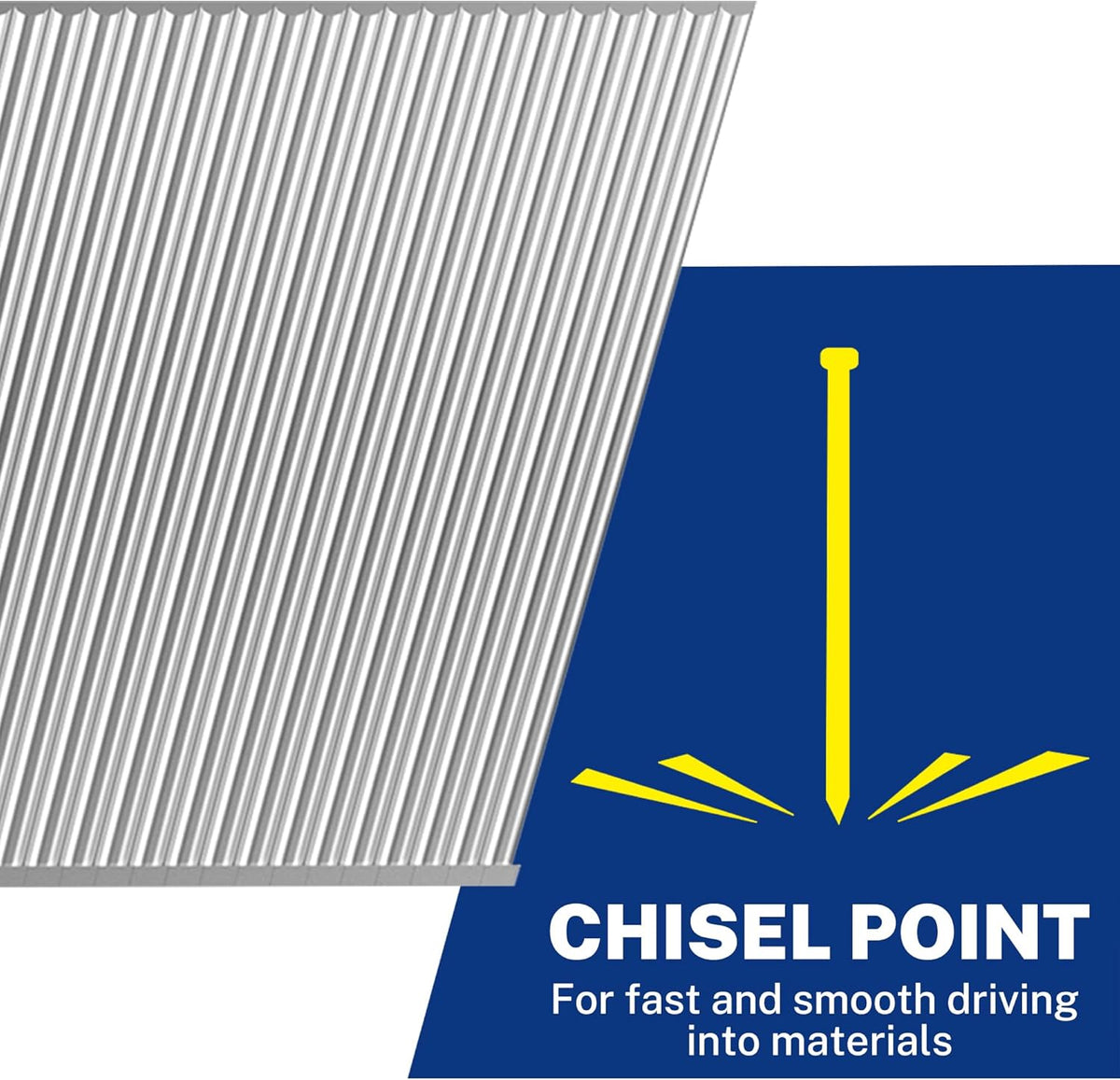 WORKPRO 18GA brad nails with chisel point, 3/4 in, shown in strip