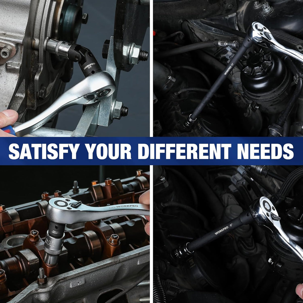 Black universal joint extension connected to an impact socket for tight engine access