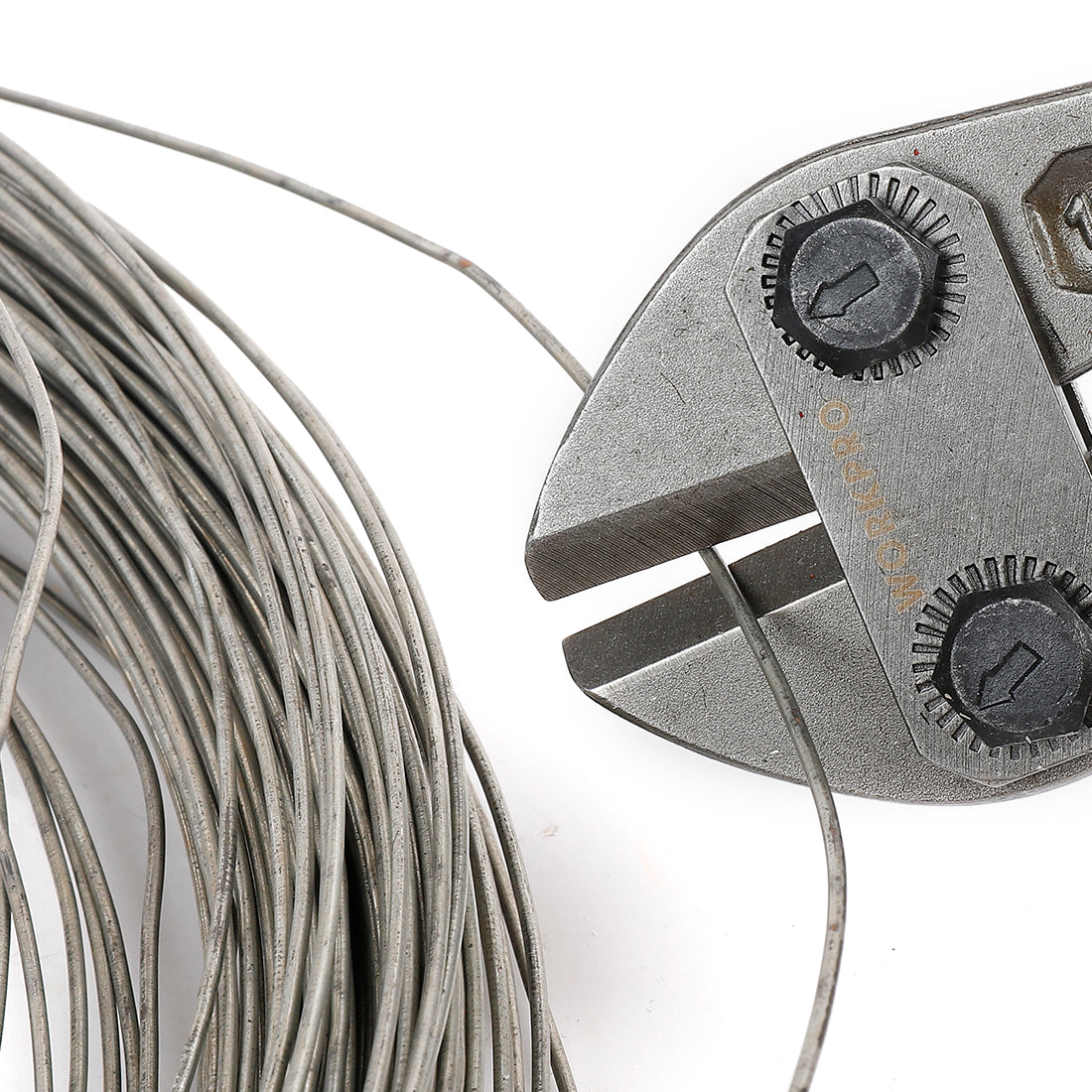 Workpro 14 inch bolt cutter with drop-forged chrome molybdenum steel jaws for cutting wire and bolts.