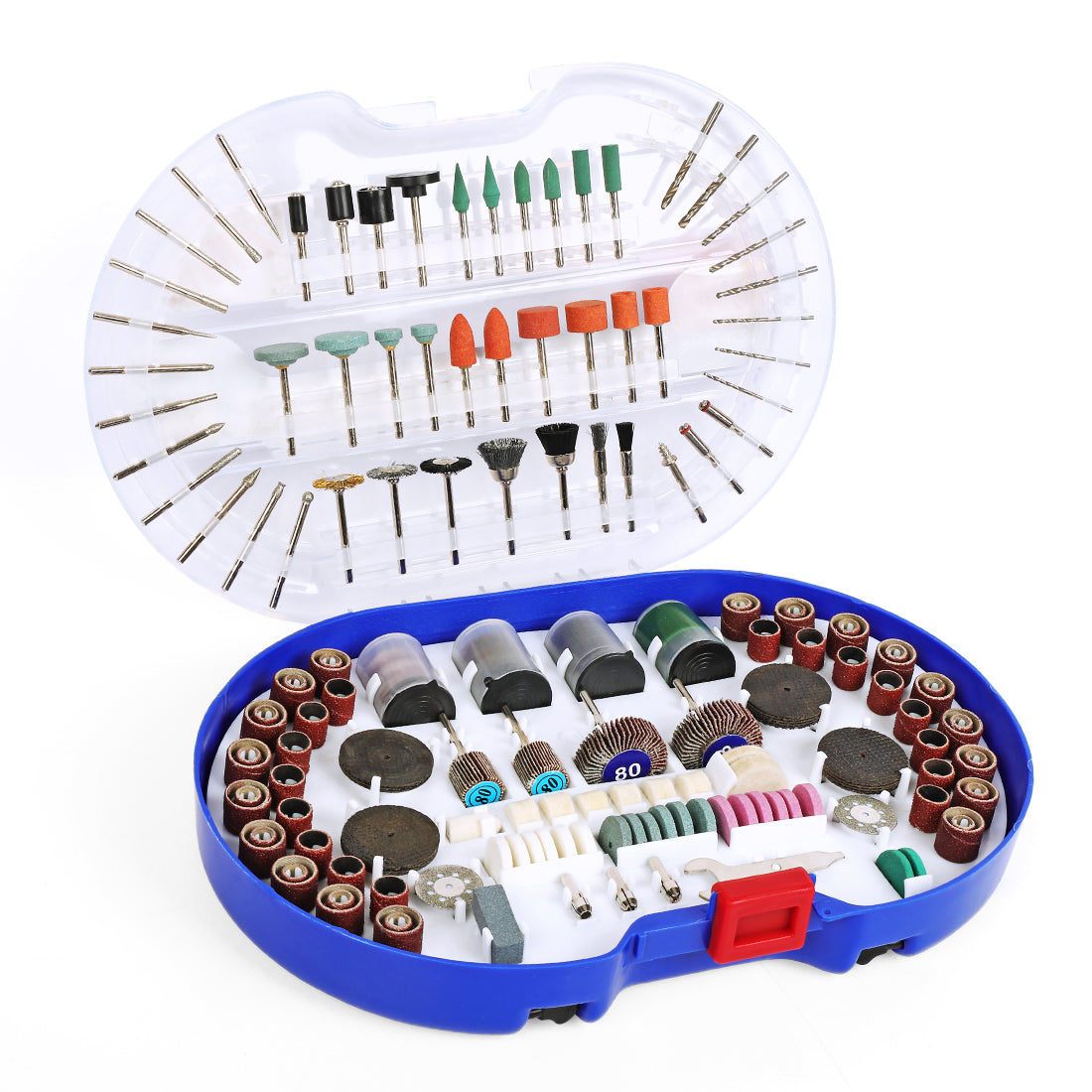 Workpro 276-piece rotary tool accessories kit in a blue reusable storage case with assorted bits.