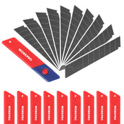 Workpro 18mm snap-off replacement blades in dark steel, each with eight cutting edges for utility knives.