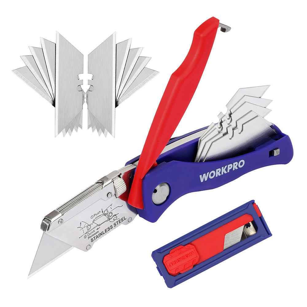 WORKPRO Folding Utility Knife with Back Lock Quick-change Box Cutter ...
