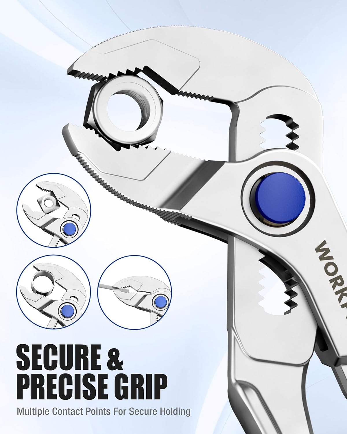 WORKPRO secure grip mini water pump plier with blue control knob