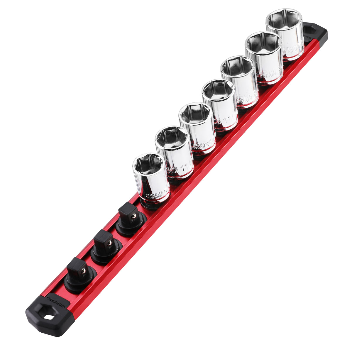 WORKPRO Magnetic Socket Organizer quality durable steel bead rack with secure spring loaded nylon clips, red