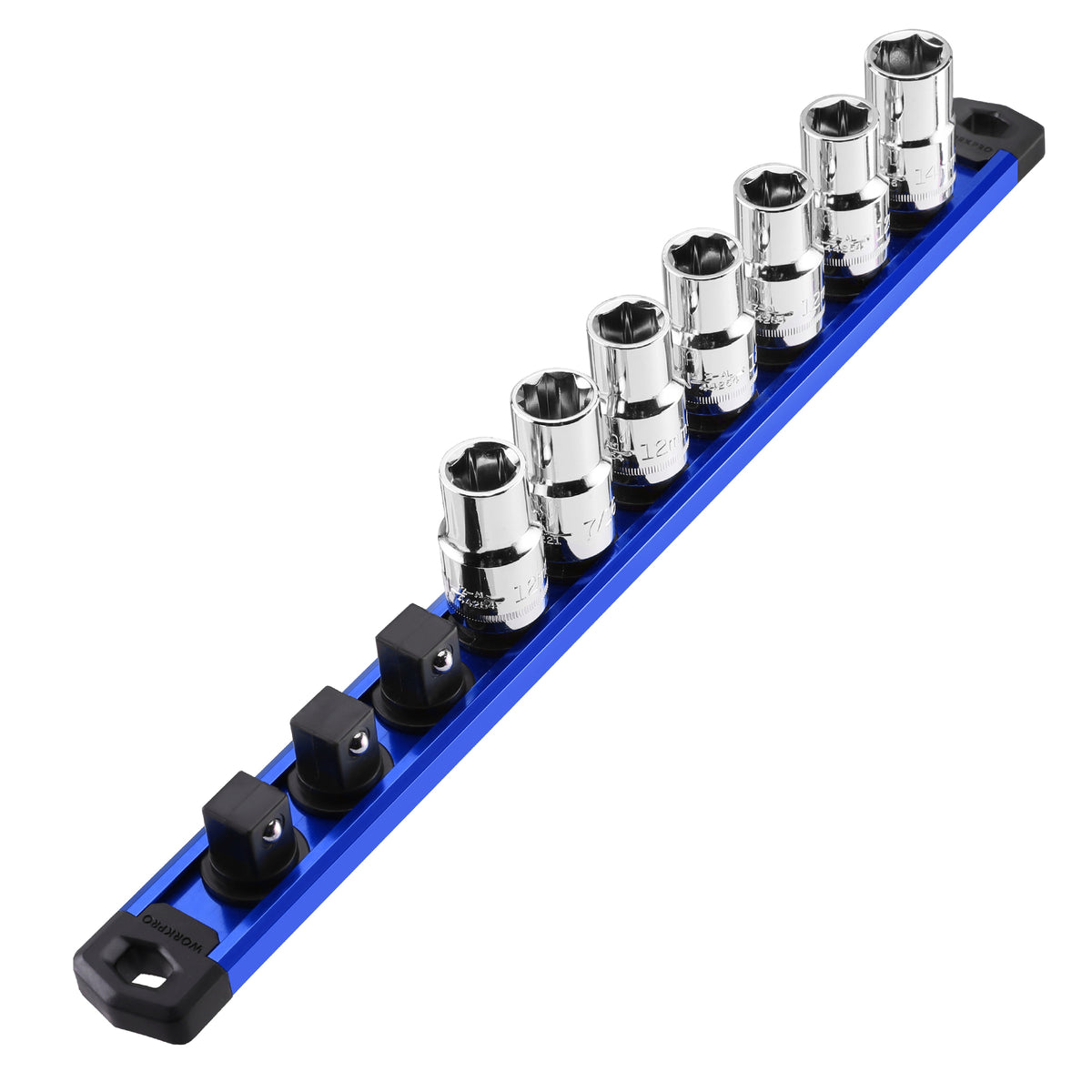 WORKPRO Magnetic Socket Organizer blue and silver socket rail kit with 10 clips, innovation quality and secure durable
