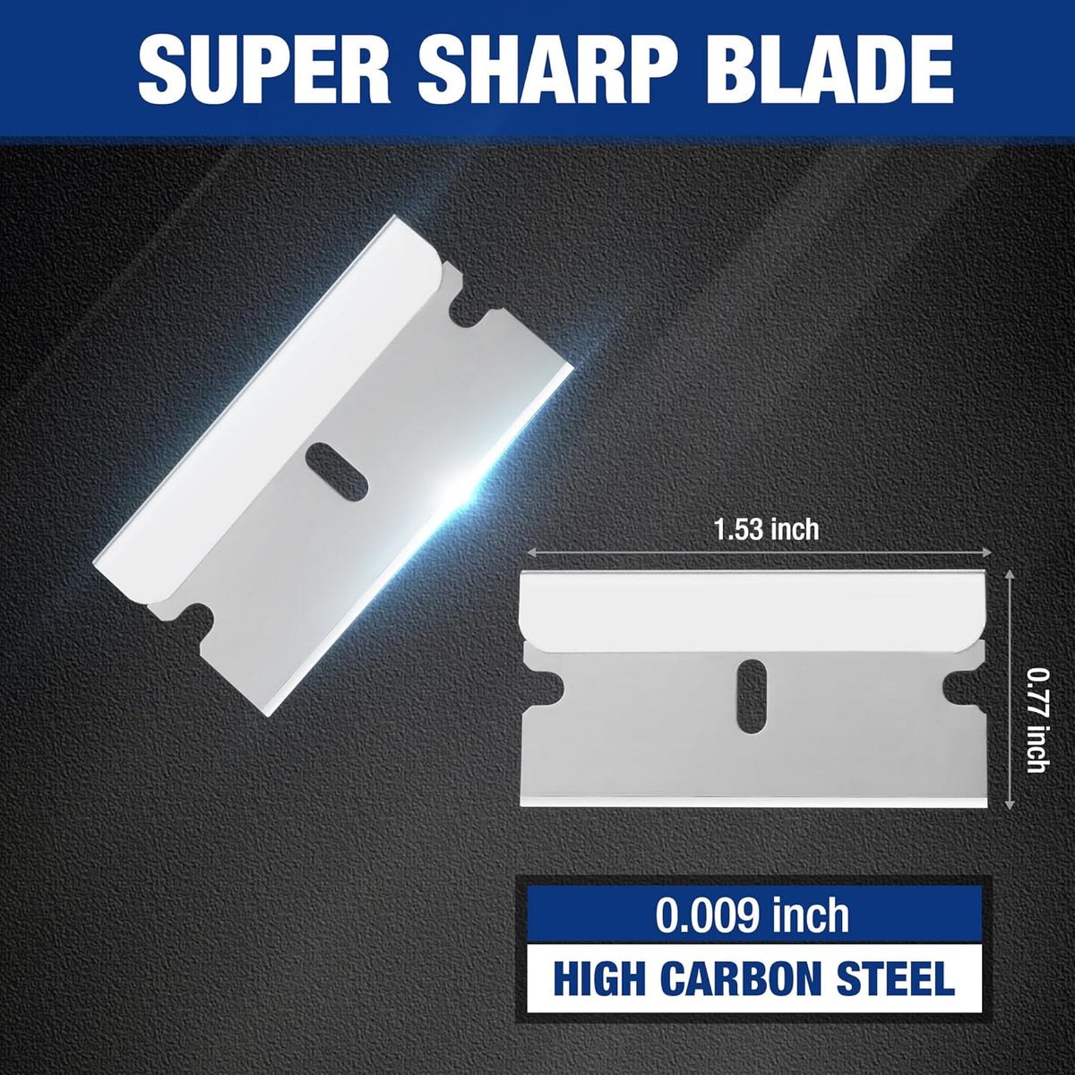 Single-edge razor blade, silver steel with perforated mounting tabs and sharp edge