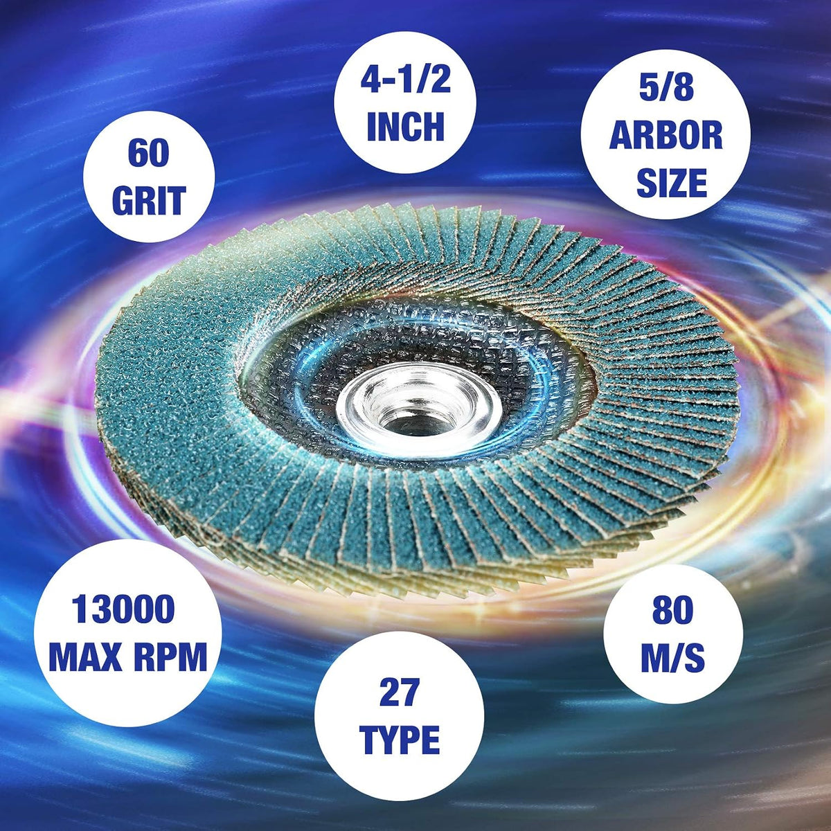 WORKPRO 5 Pack zirconia flap discs in blue innovation quality, durable 60 grit Type 27 for metal blending