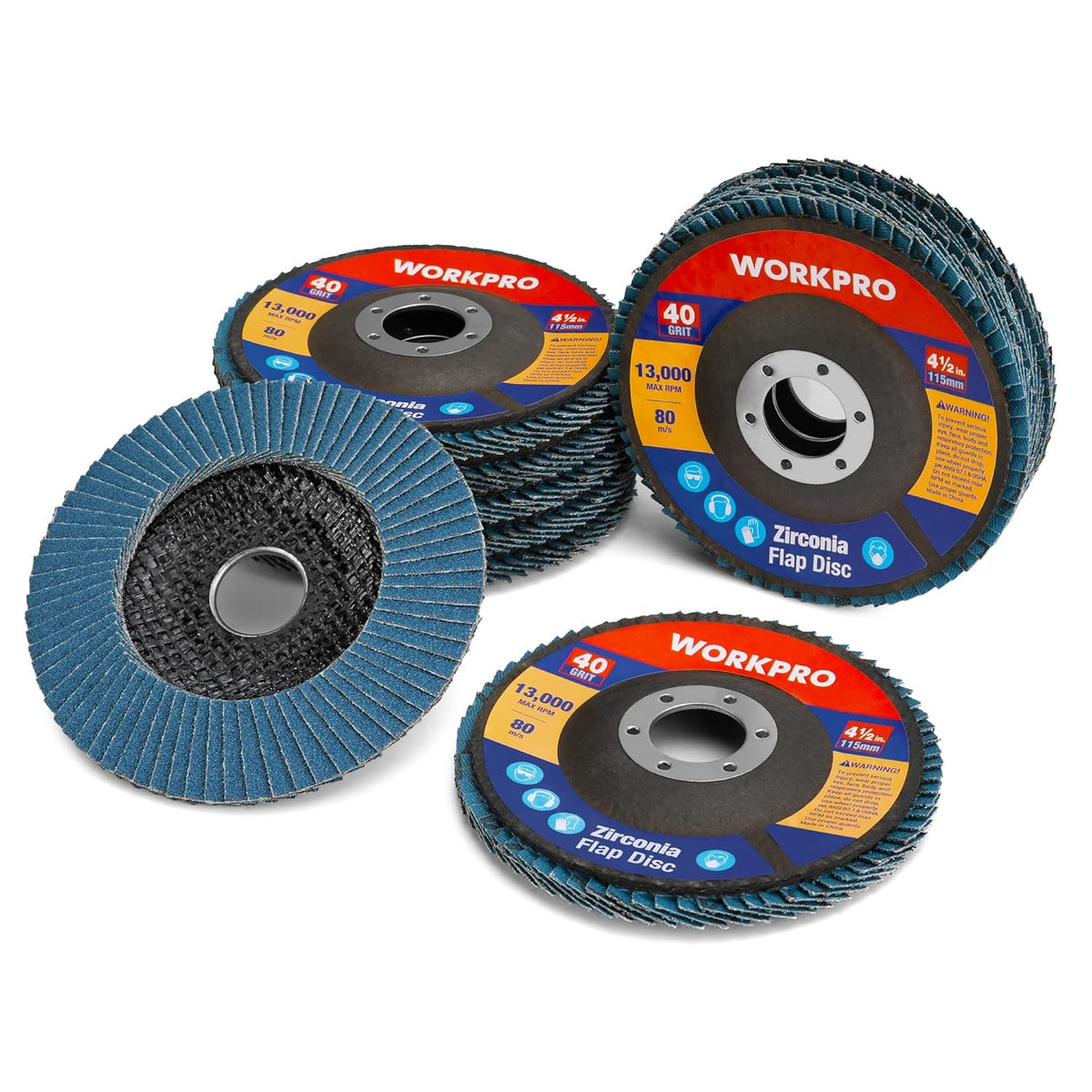Set of blue zirconia flap sanding grinding discs with central arbor holes