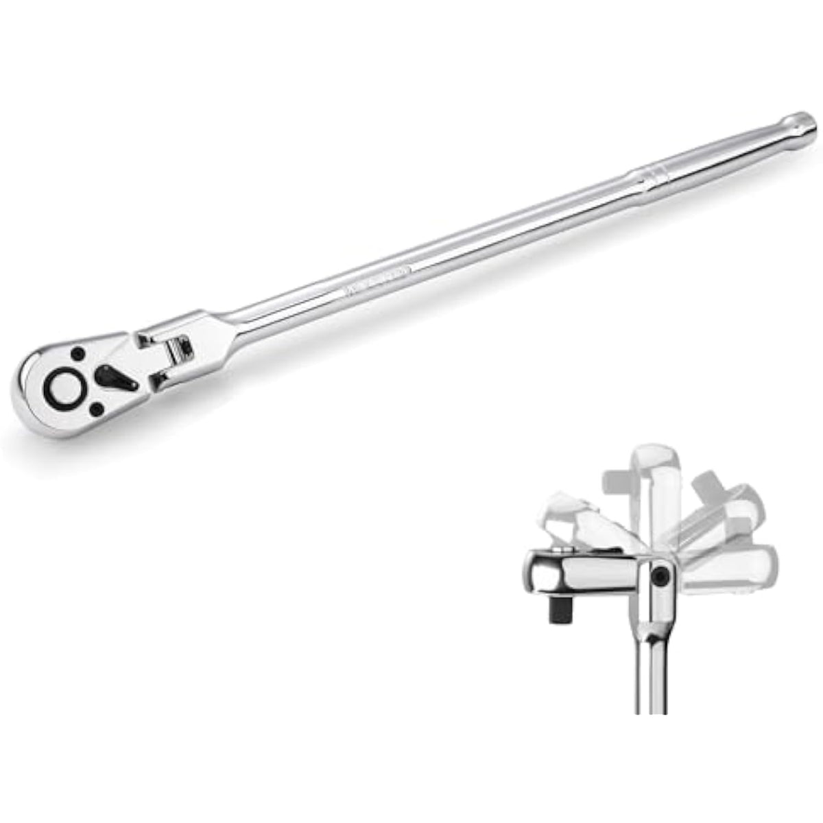 Chrome flex-head 1/4 in drive ratchet wrench with long handle