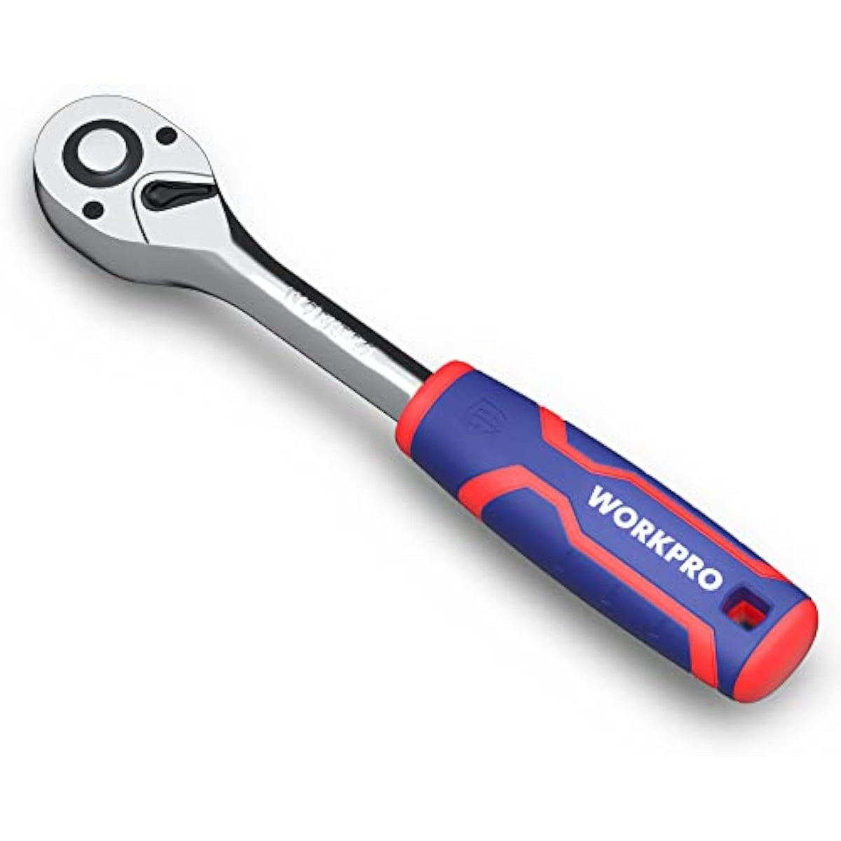 WORKPRO 1/4-inch drive ratchet wrench, chrome head with blue/red ergonomic handle