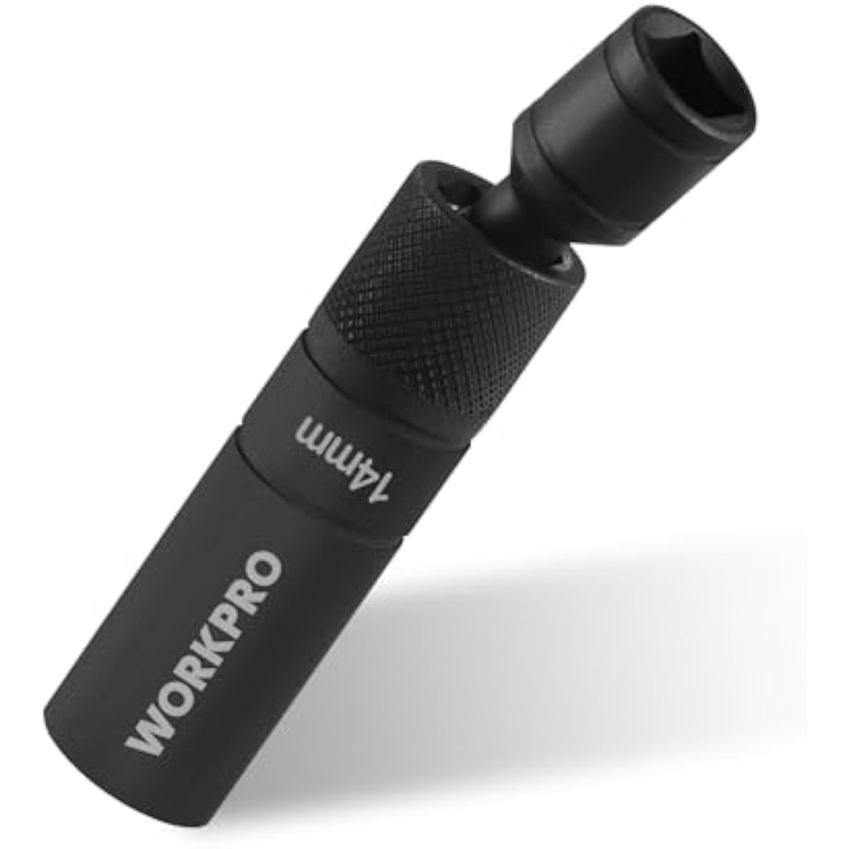 14mm 12-point magnetic spark plug socket with textured knurled grip, black phosphate