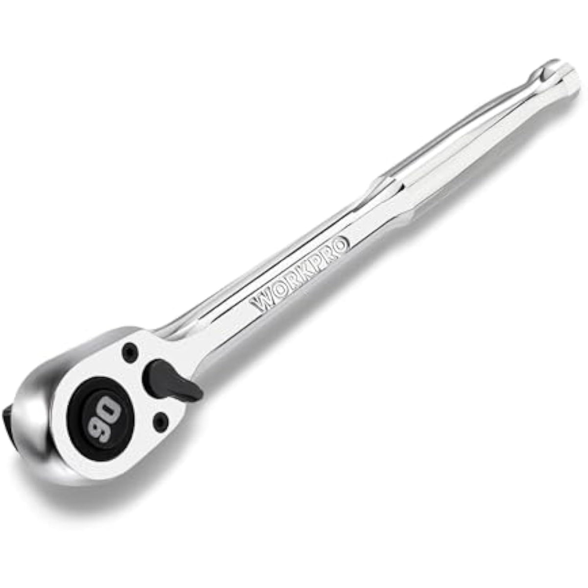 WORKPRO polished chrome 1/2 in 90-tooth ratchet wrench with black control lever