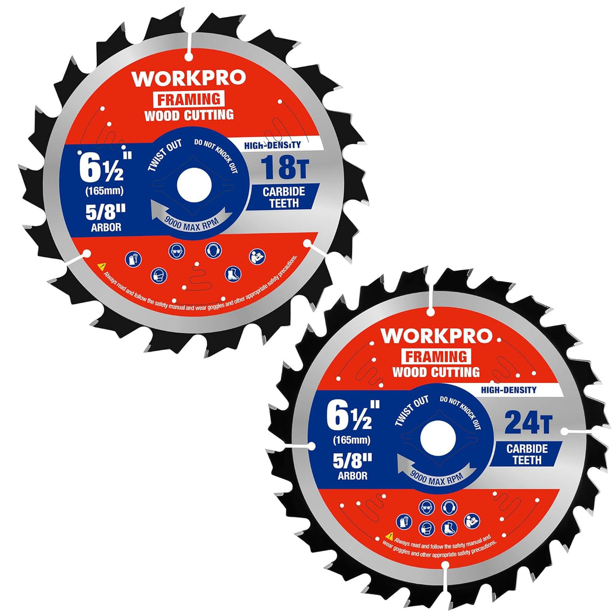 WORKPRO framing circular saw blade set, 6-1/2 in, 18T and 24T
