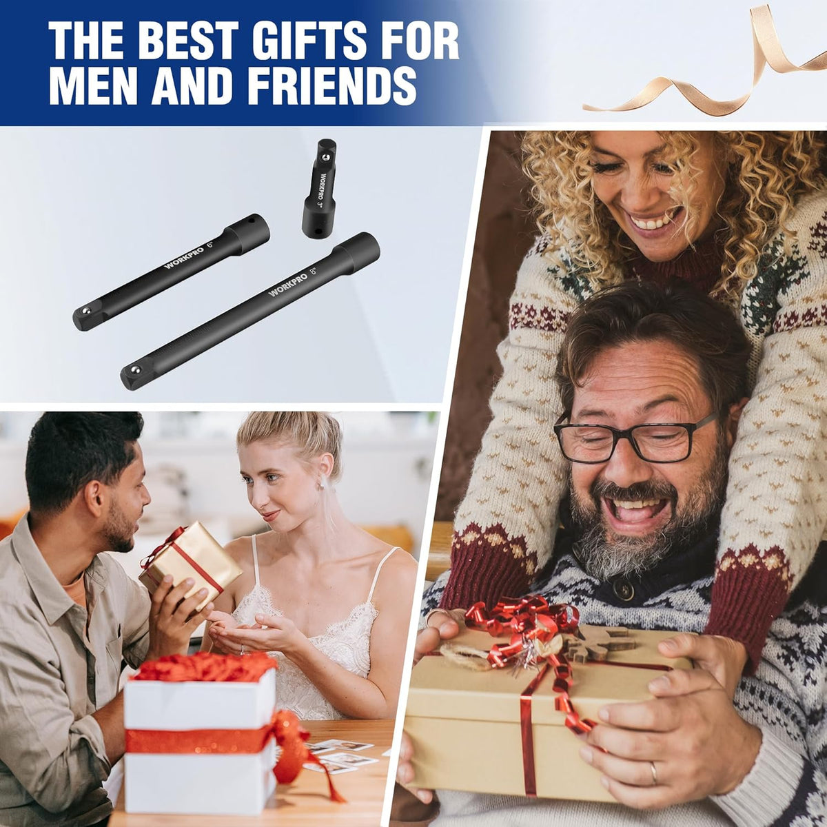 WORKPRO 1/2-in drive extension bar set, black phosphate, 3-piece gift-ready packaging