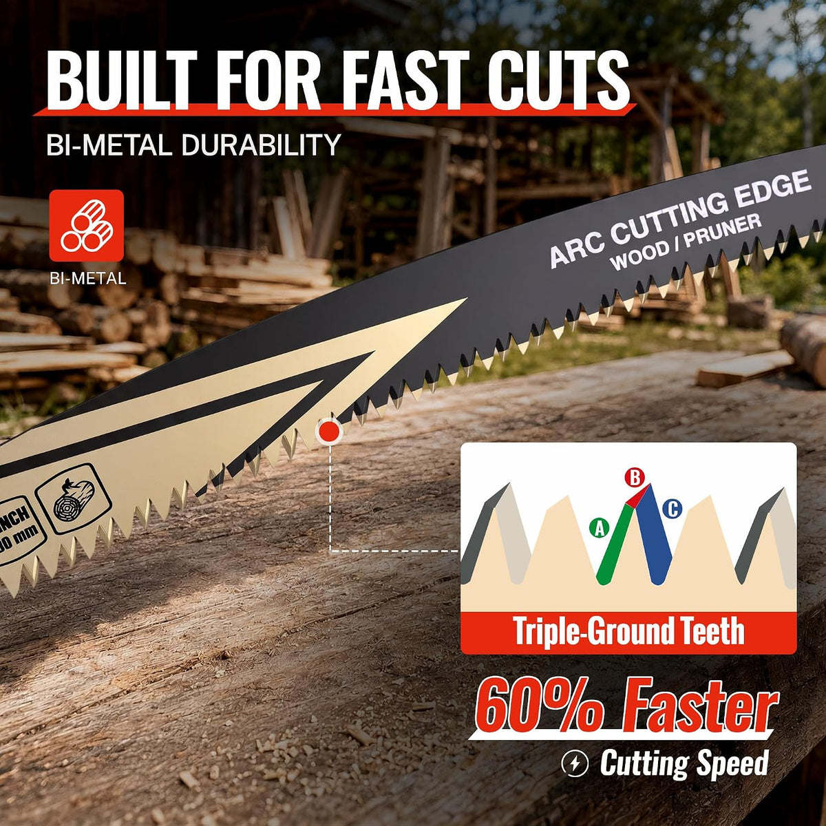 Workpro 15 inch arc edge bi-metal reciprocating saw blades, 3 pack with M42 high-speed steel teeth for wood cutting.