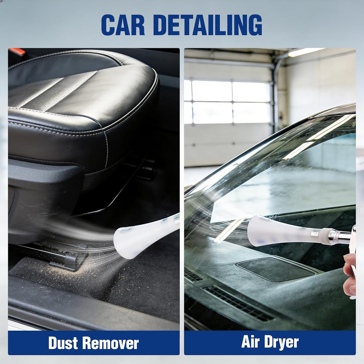 White air blow gun for dust removal and air drying, with metal nozzle and trigger grip