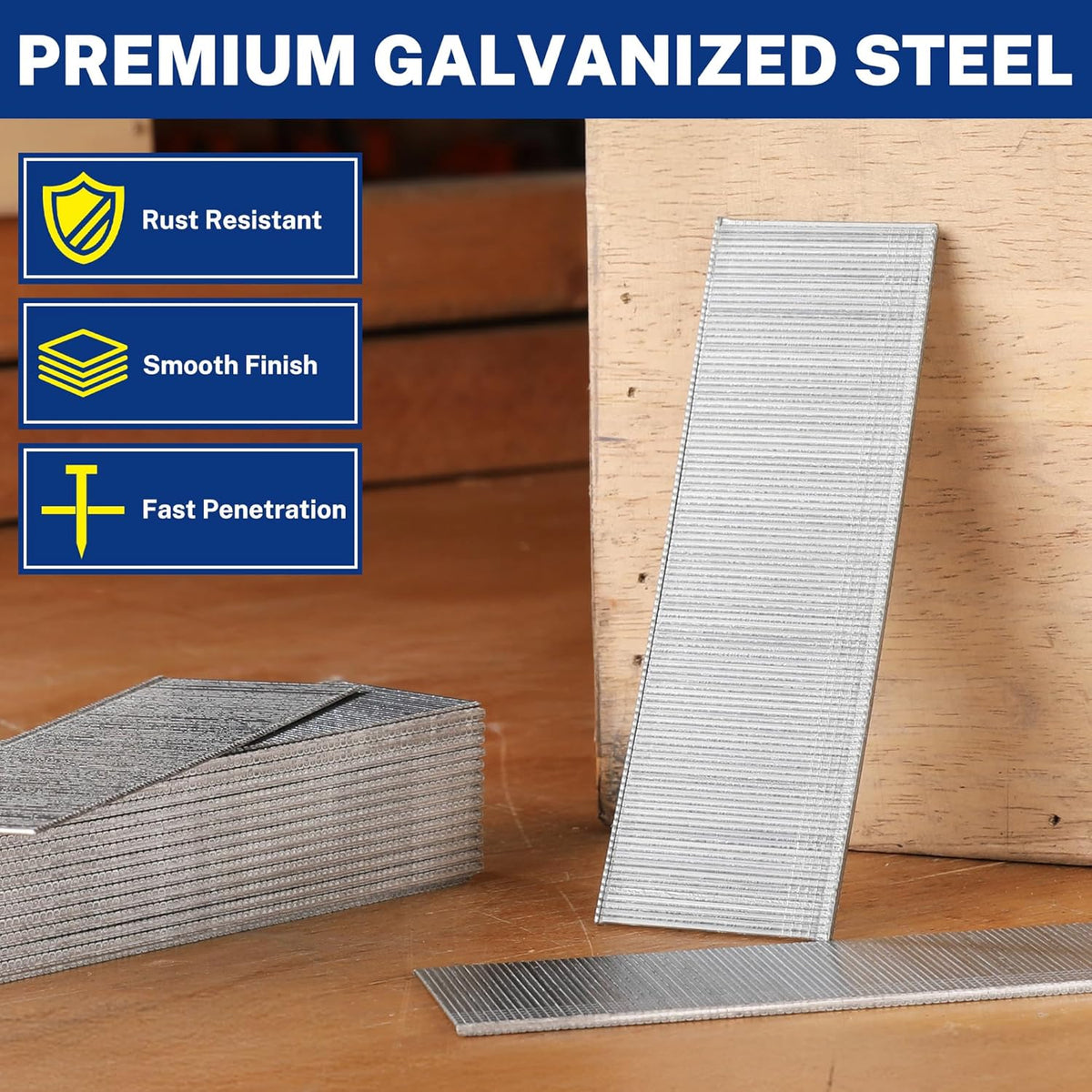 Premium galvanized 18 gauge brad nails, 1-1/4 in, smooth gray finish with chisel point