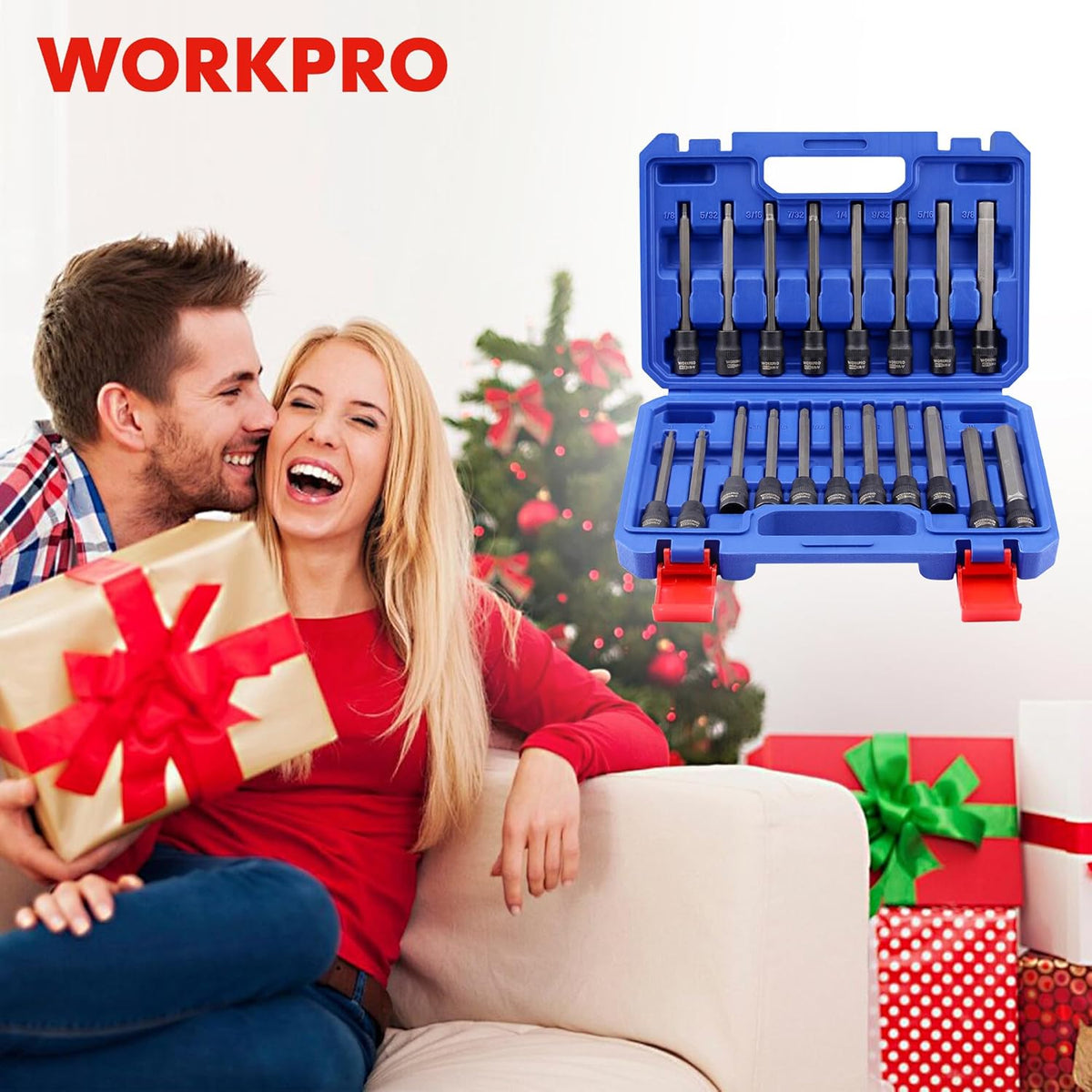 WORKPRO blue storage case containing long hex bit sockets and hex bits