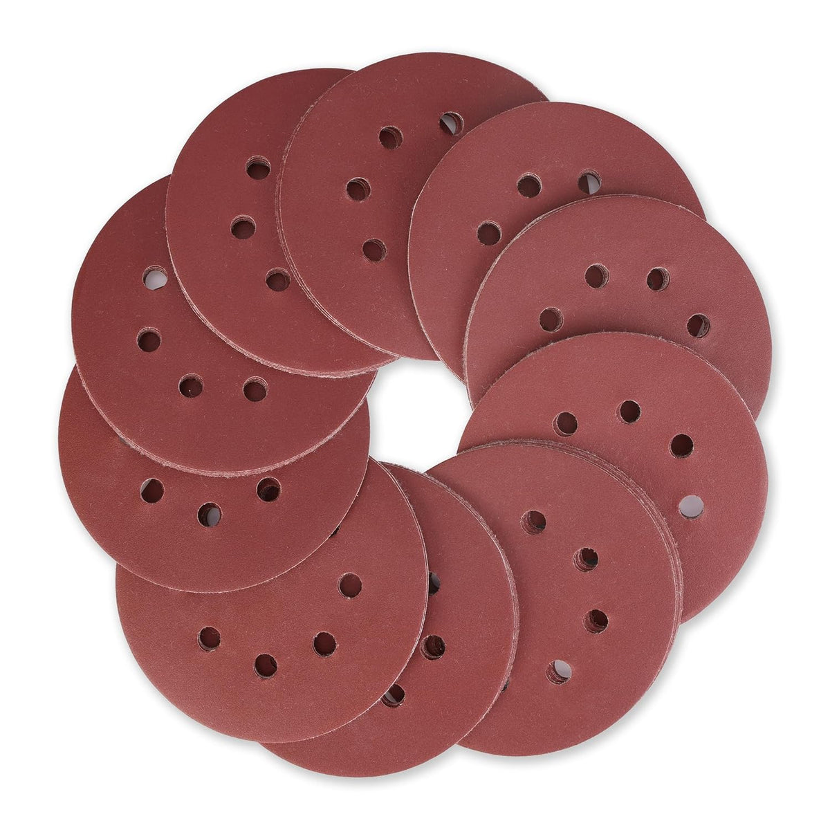 WORKPRO 60-grit 5-inch hook-and-loop sanding discs, burgundy, multiple 8-hole