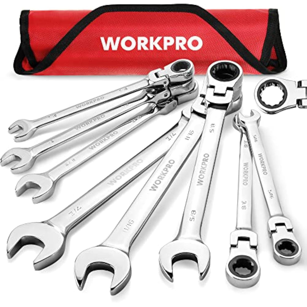 WORKPRO 8-piece chrome ratcheting combination wrench set with metric sizes