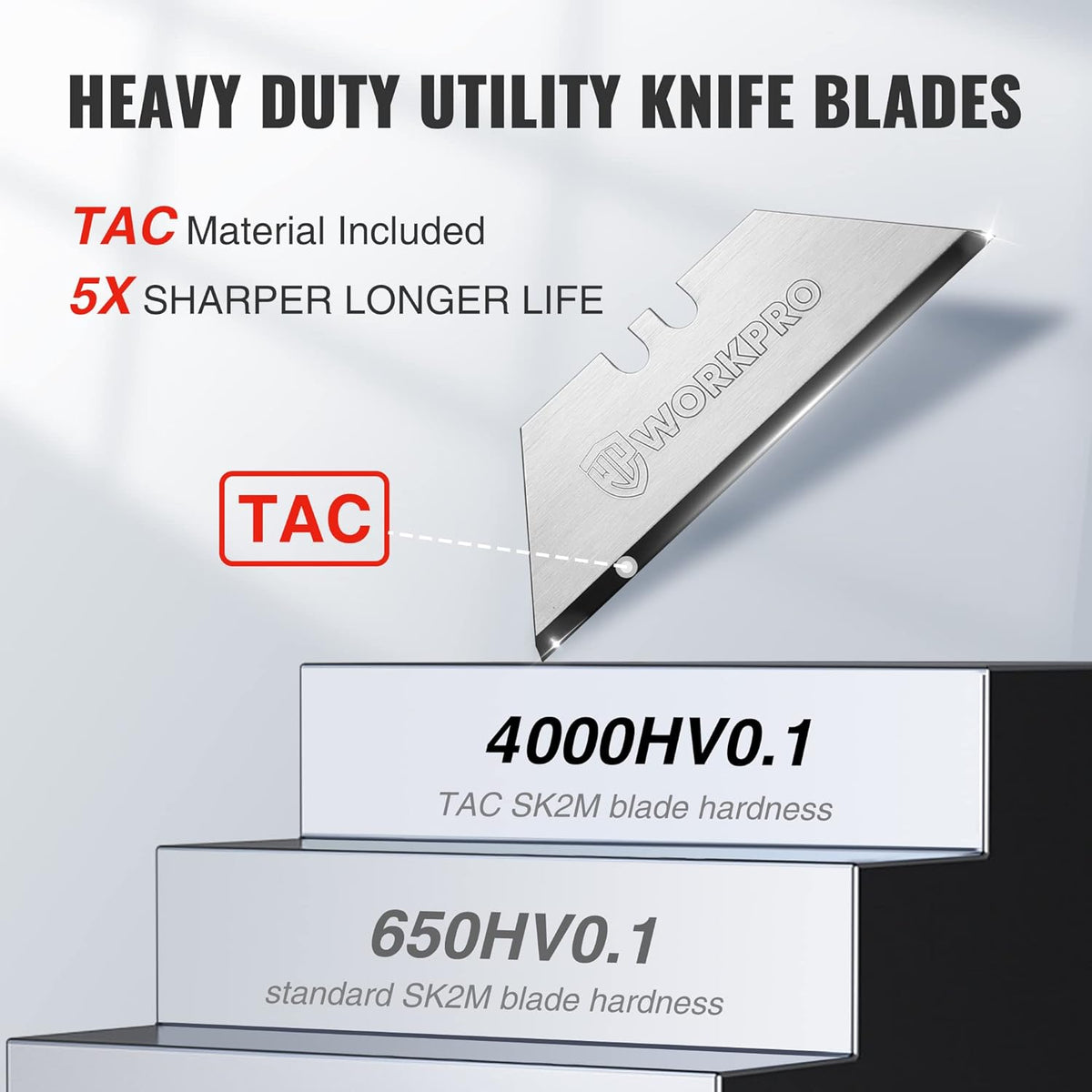 Utility knife replacement blades, TAC diamond-coated SK2M steel, 10-pack