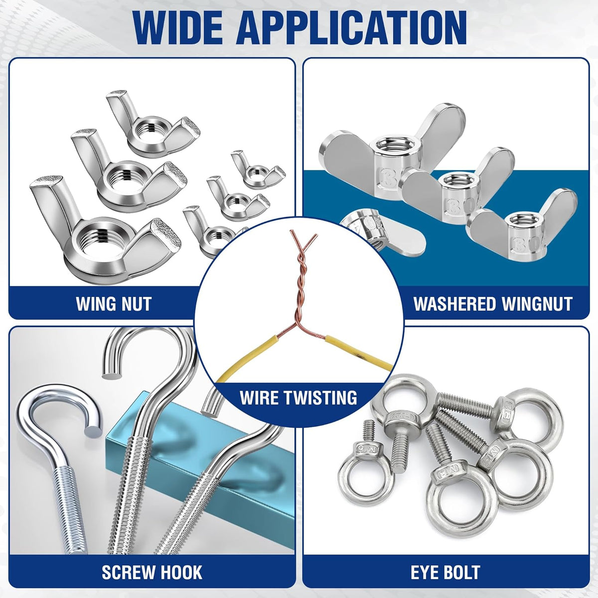 Wing nut driver for wing nuts, washered wing nuts, wire twisting, screw hooks, and eye bolts.