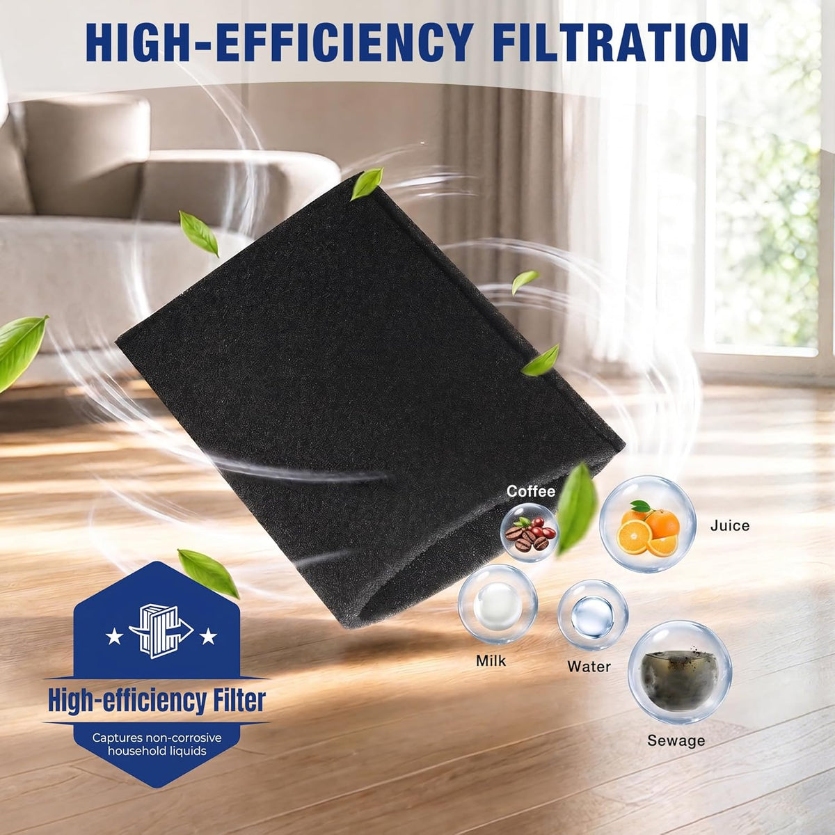 Set of three black foam wet vacuum filters