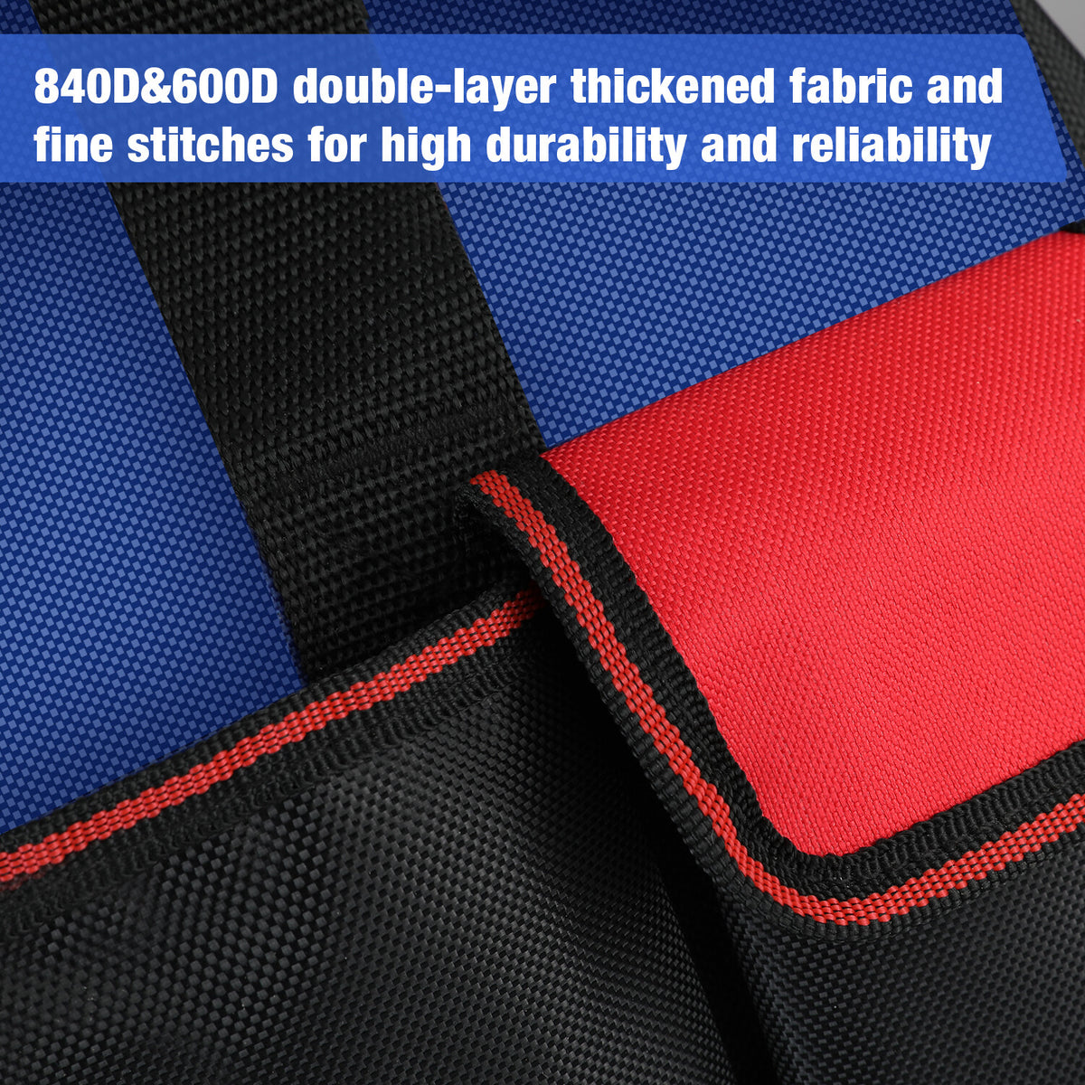 WORKPRO 18 inch tool bag in black and red with innovation quality stitching and durable oxford cloth