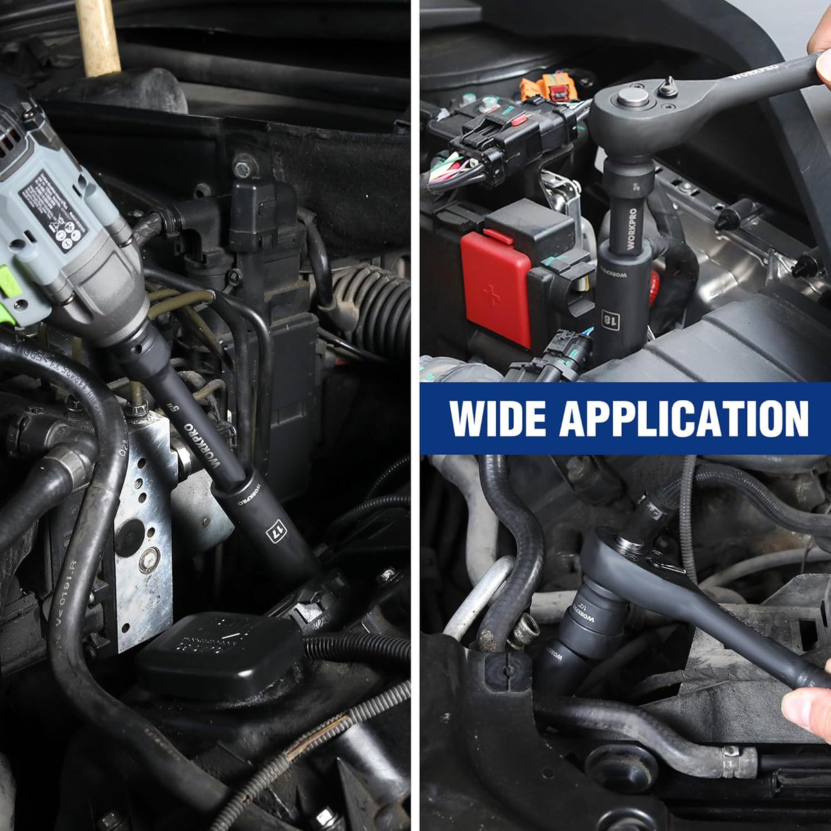WORKPRO 1/2 in drive deep socket with adapter and extension for engine access
