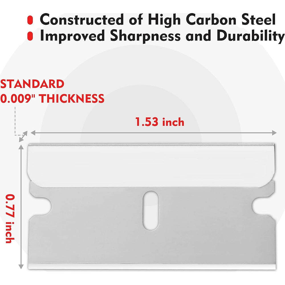 Single-edge razor blade profile, 1.53 in length, 0.009 in thickness, steel scraper blade