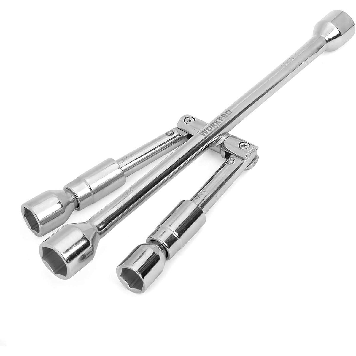 WORKPRO 14-inch folding lug 4-way cross wrench with four chrome socket heads