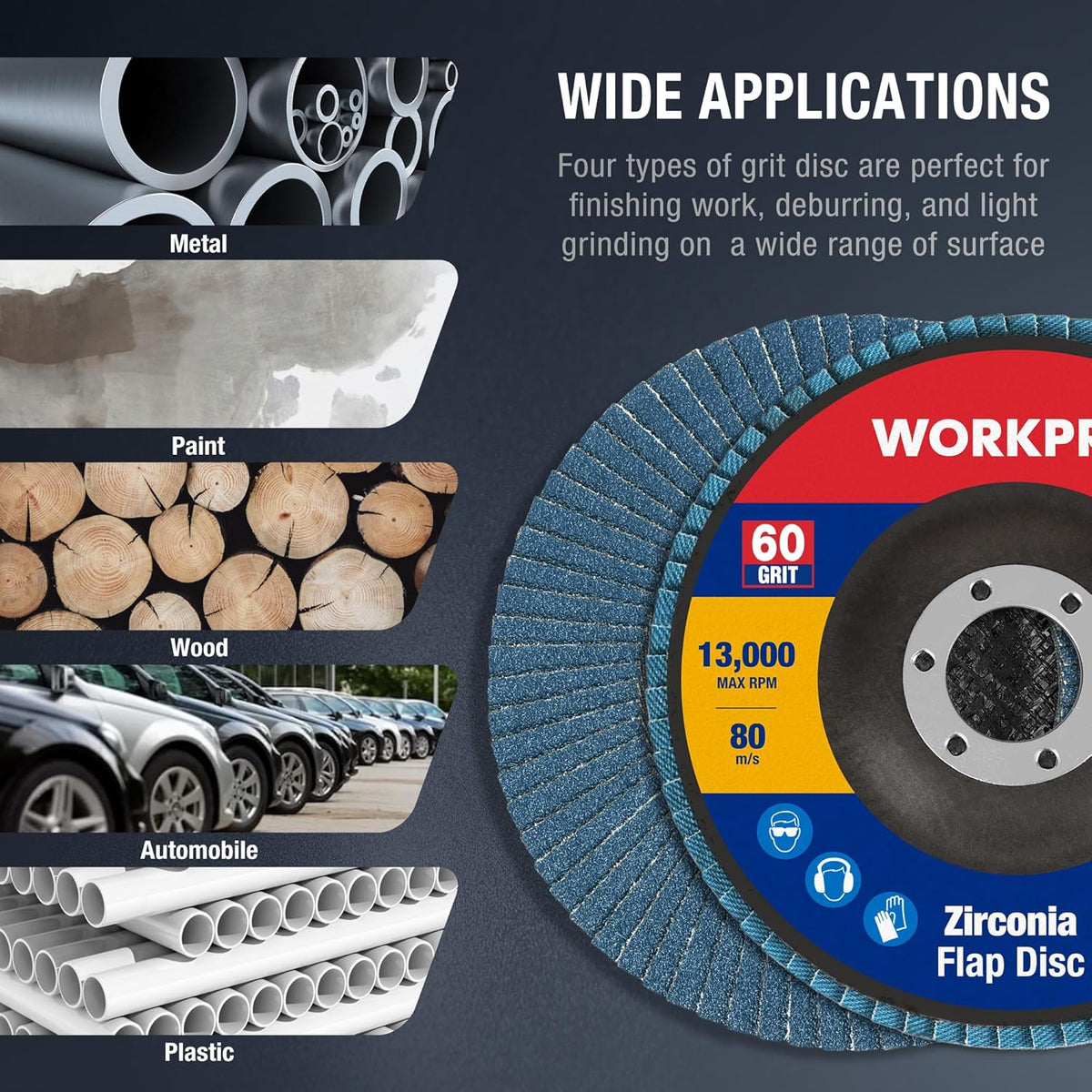 Blue zirconia flap sanding disc for metal, paint, wood, plastic, and automobile