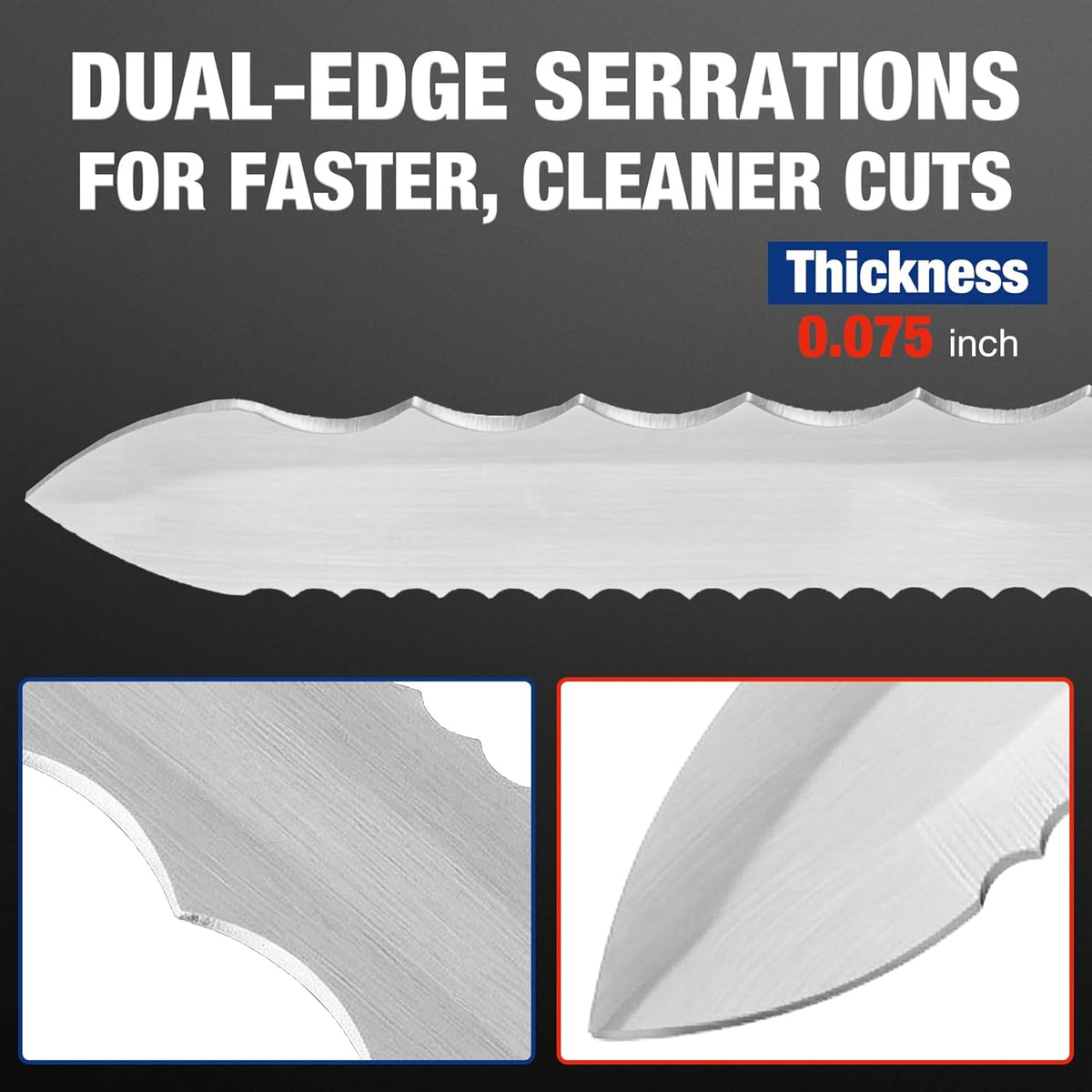 Stainless steel insulation knife blade with dual-edge serrations