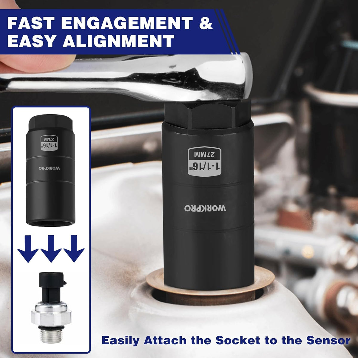 WORKPRO oil pressure sensor socket, black, fast alignment and attachment to a sensor