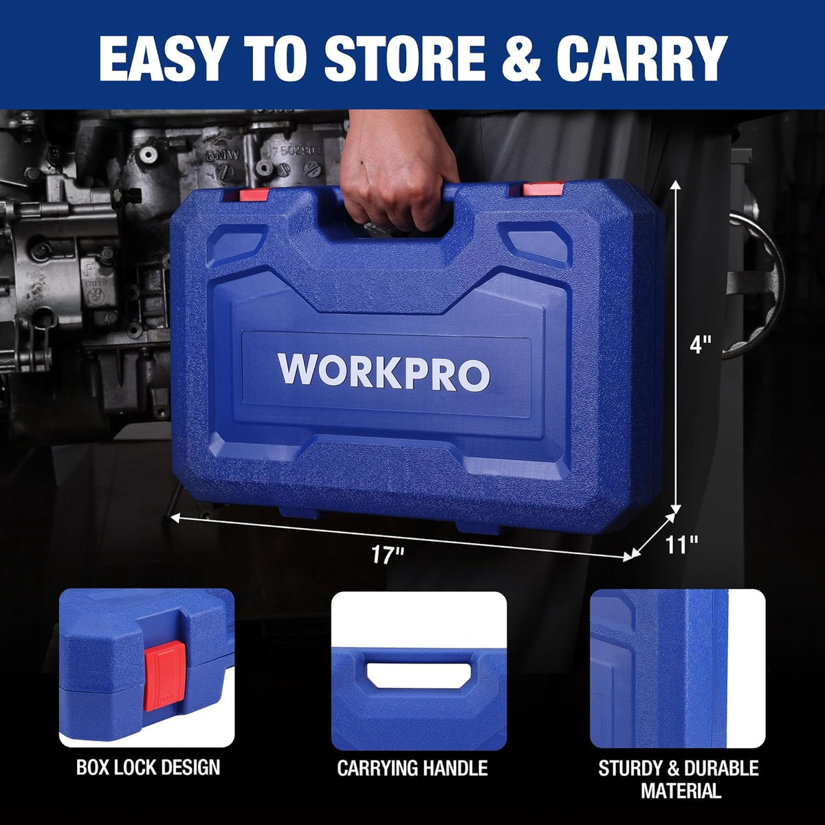WORKPRO storage case for slide hammer puller set with handle and lock design