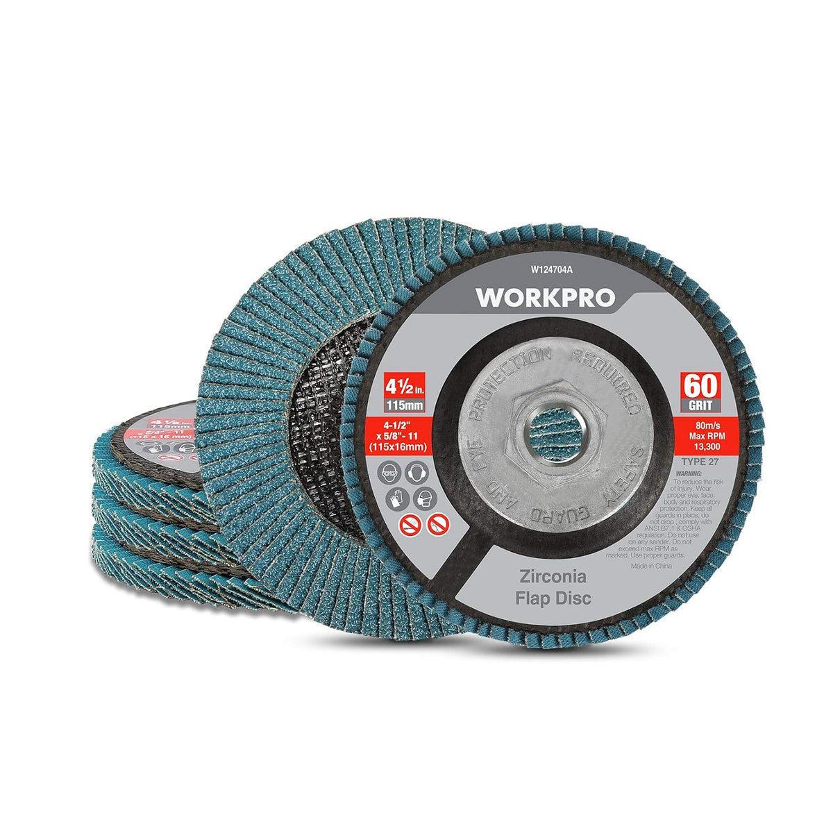 WORKPRO 5 Pack Zirconia flap disc sanding wheels in blue with innovation quality and durable Type 27