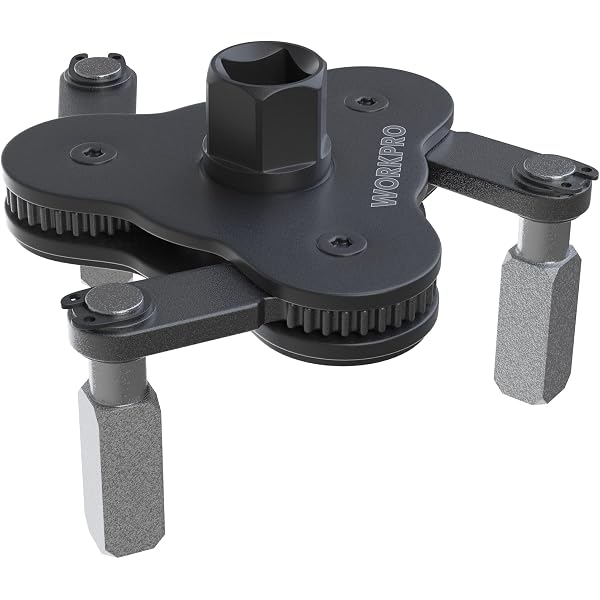 Universal oil filter wrench with adjustable prongs and magnetic mounting base, dark gray