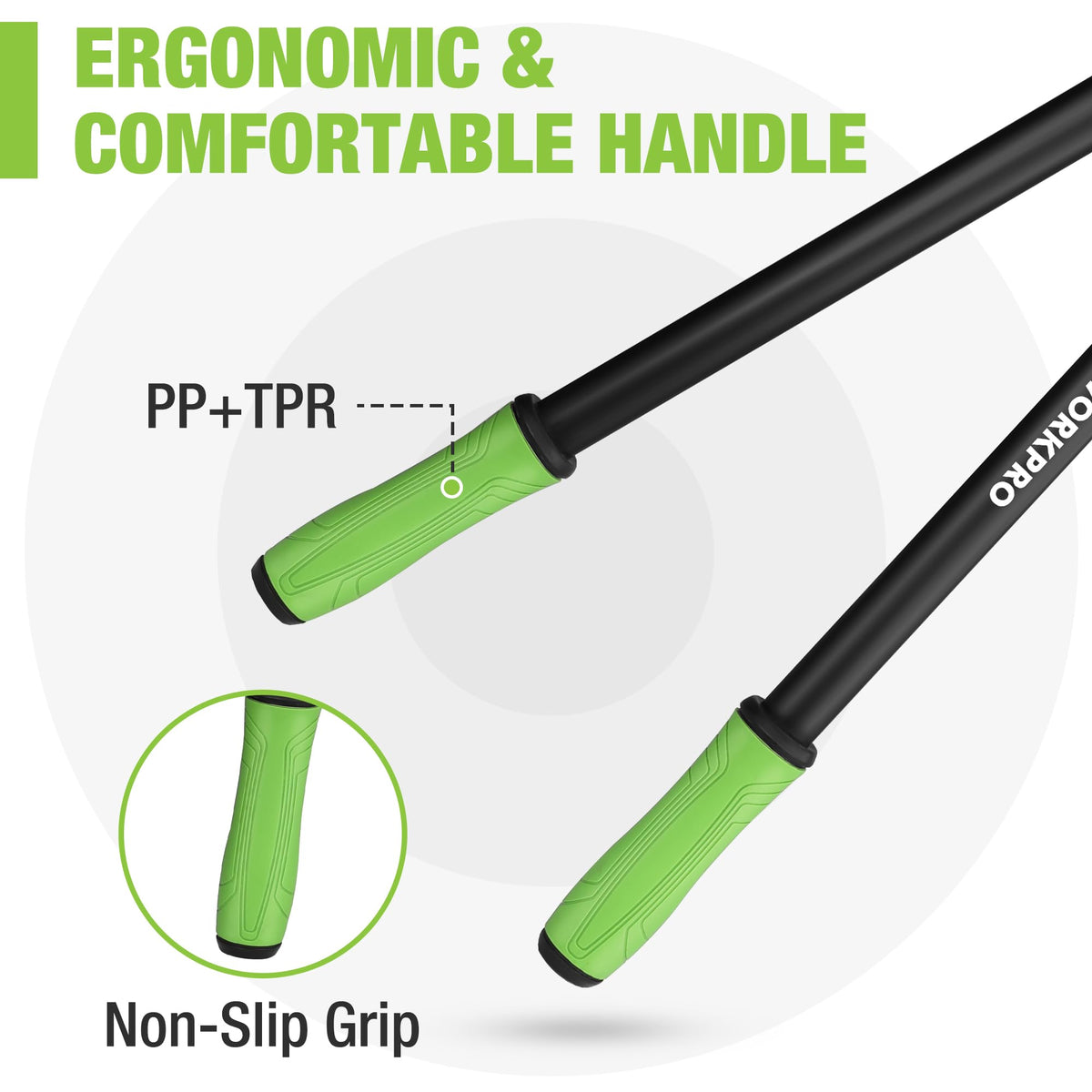 Bypass lopper with green non-slip grip handles and black shafts