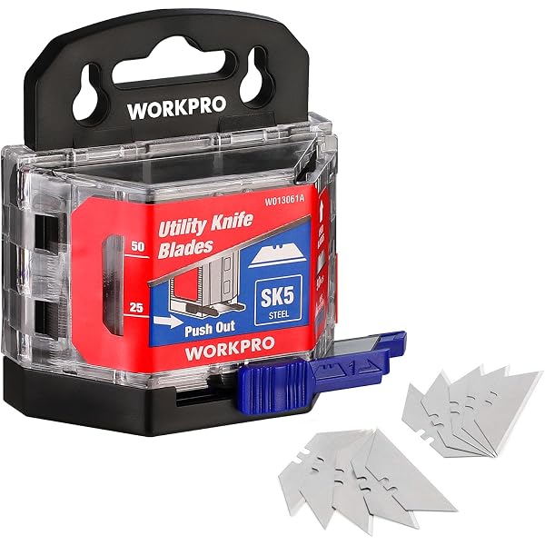 Utility knife blade dispenser with SK5 standard replacement blades, 50-pack