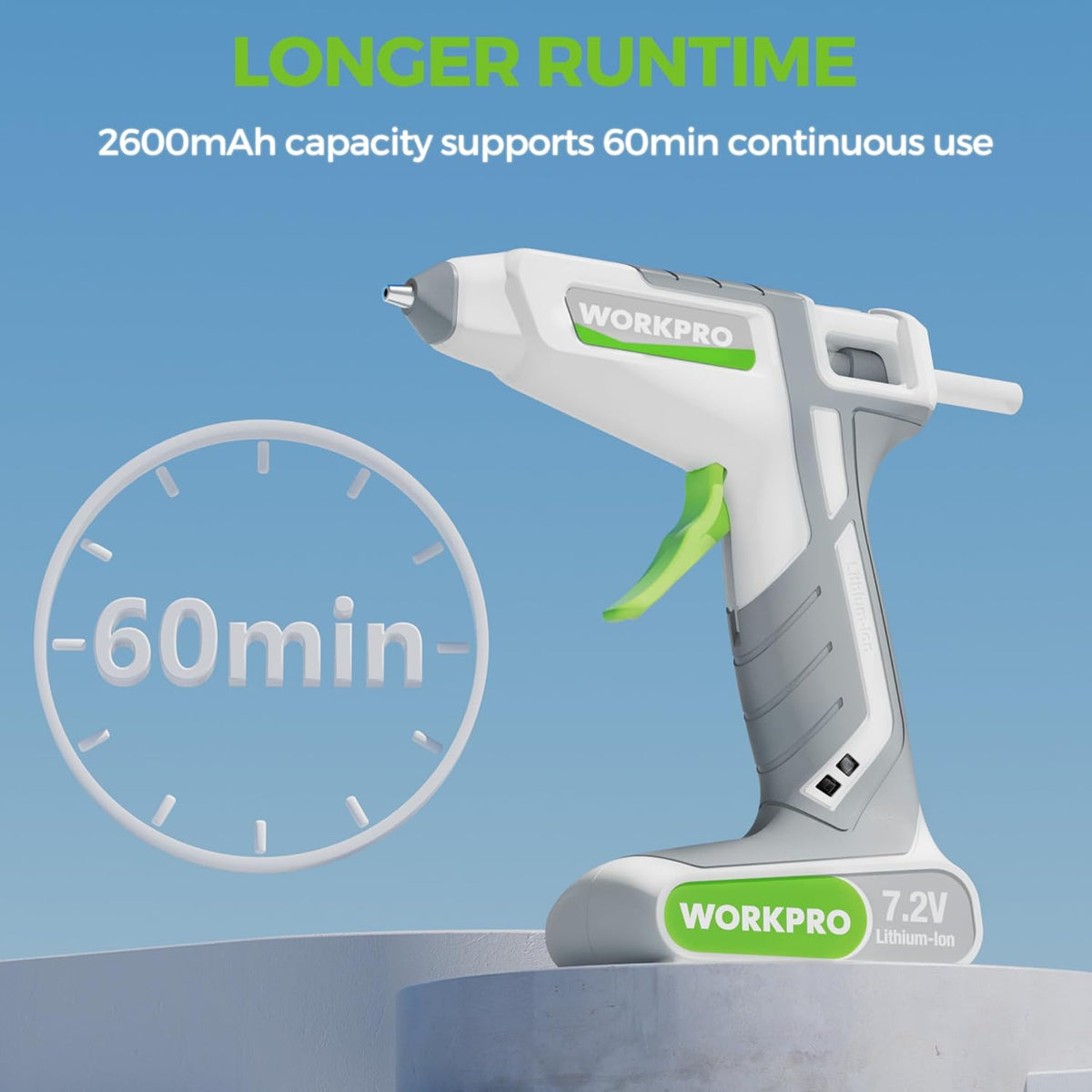 WORKPRO 7.2V Cordless Hot Melt Glue Gun Kit, white innovation quality high-quality durable secure convenient