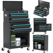 WORKPRO 5-Drawer Rolling Tool Chest in black with blue sliding metal drawers, innovation, quality, secure