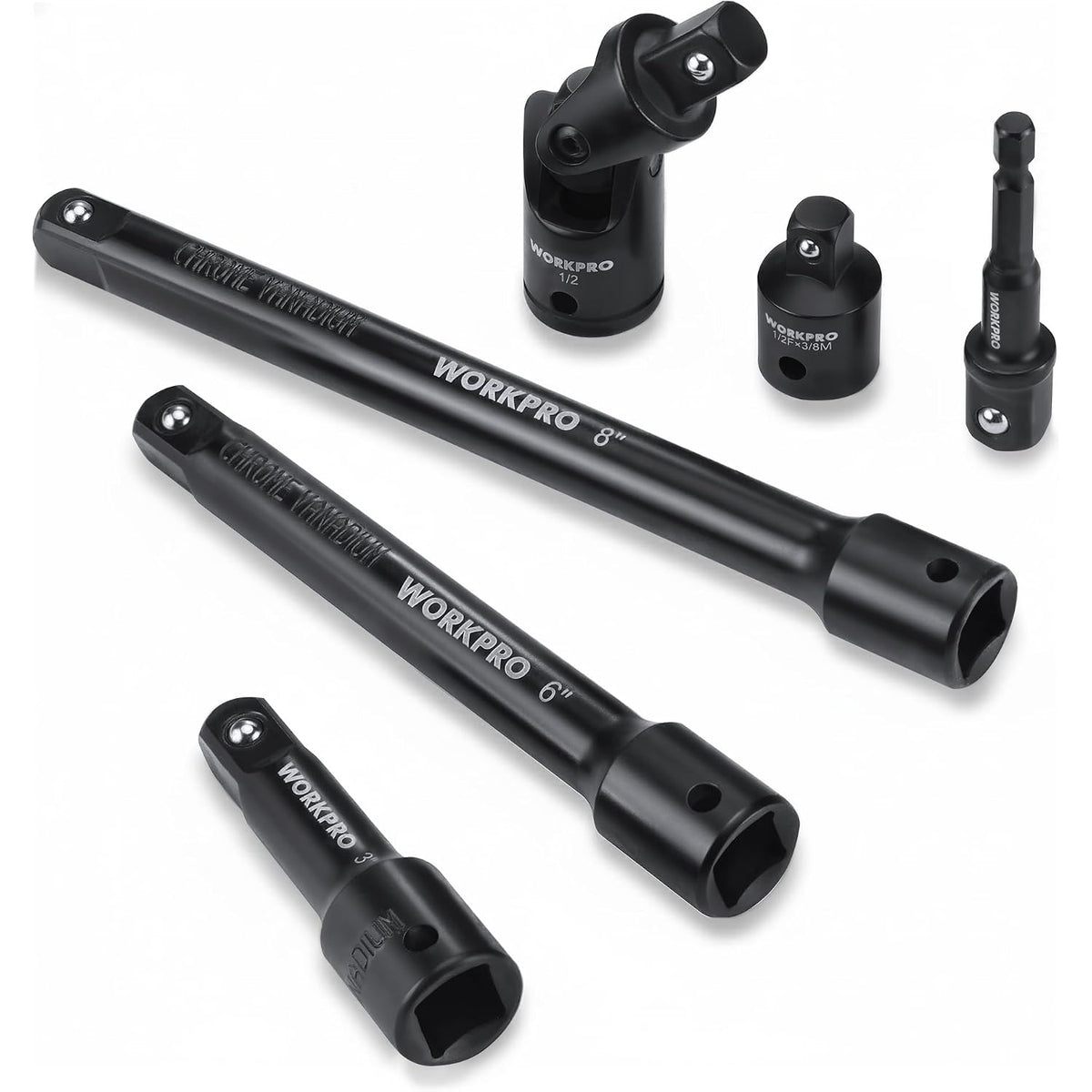 Black 1/2-in drive extension bars set with universal joint and socket adapter pieces