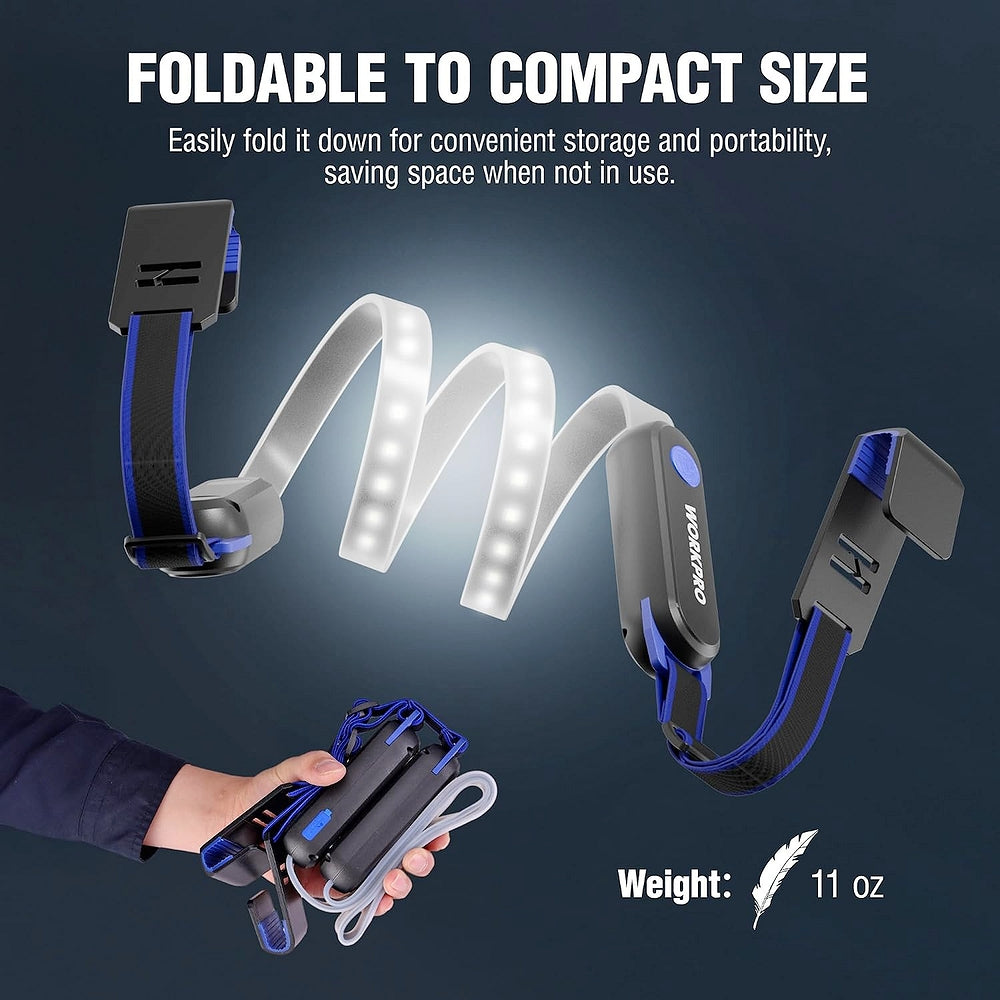 Foldable rechargeable LED work light bar with compact storage and hanging strap