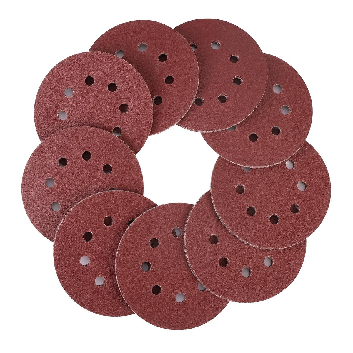WORKPRO Sanding Discs in red with 8-hole hook and loop design, innovation, quality, durable, secure