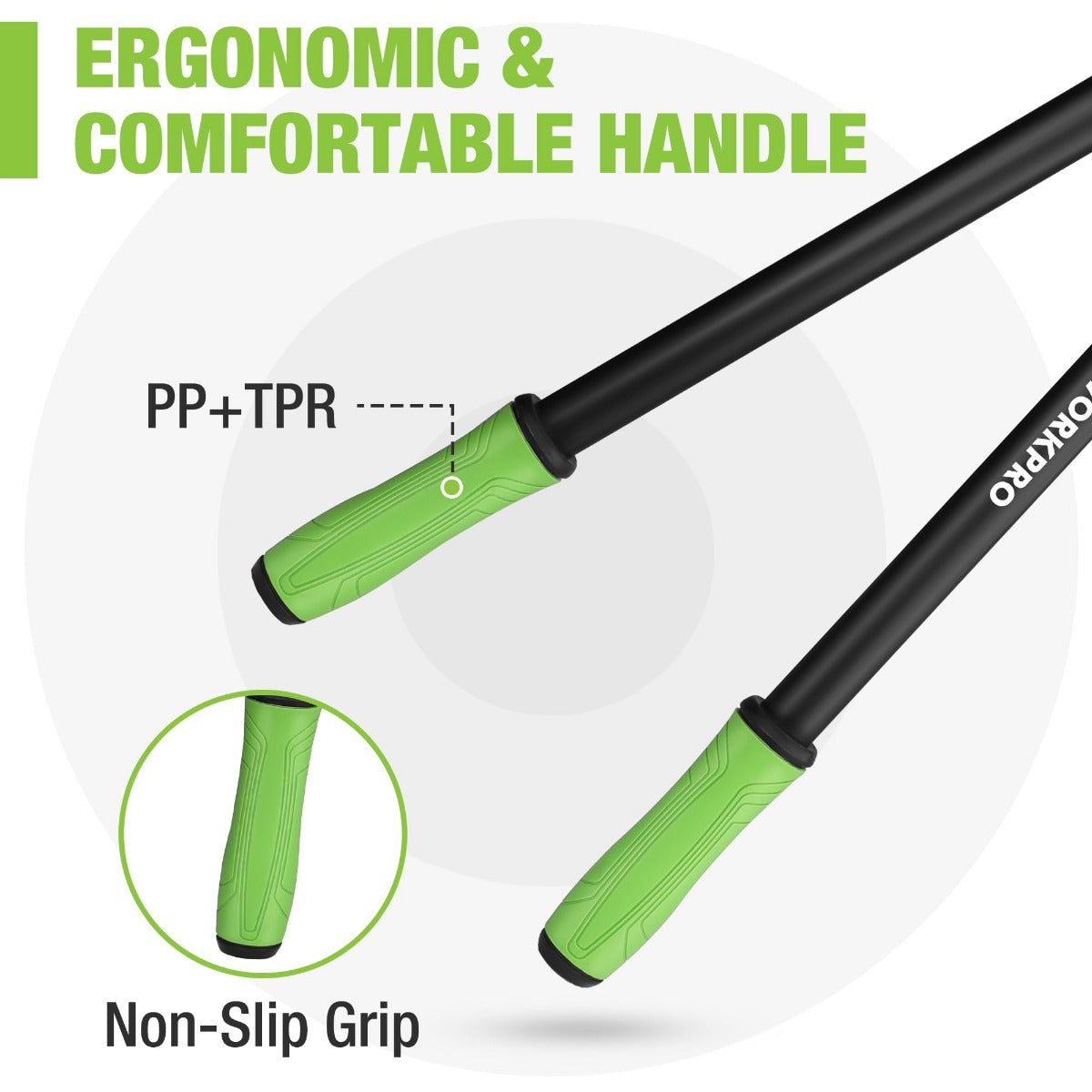 Bypass lopper with non-slip green handle grips on black handles