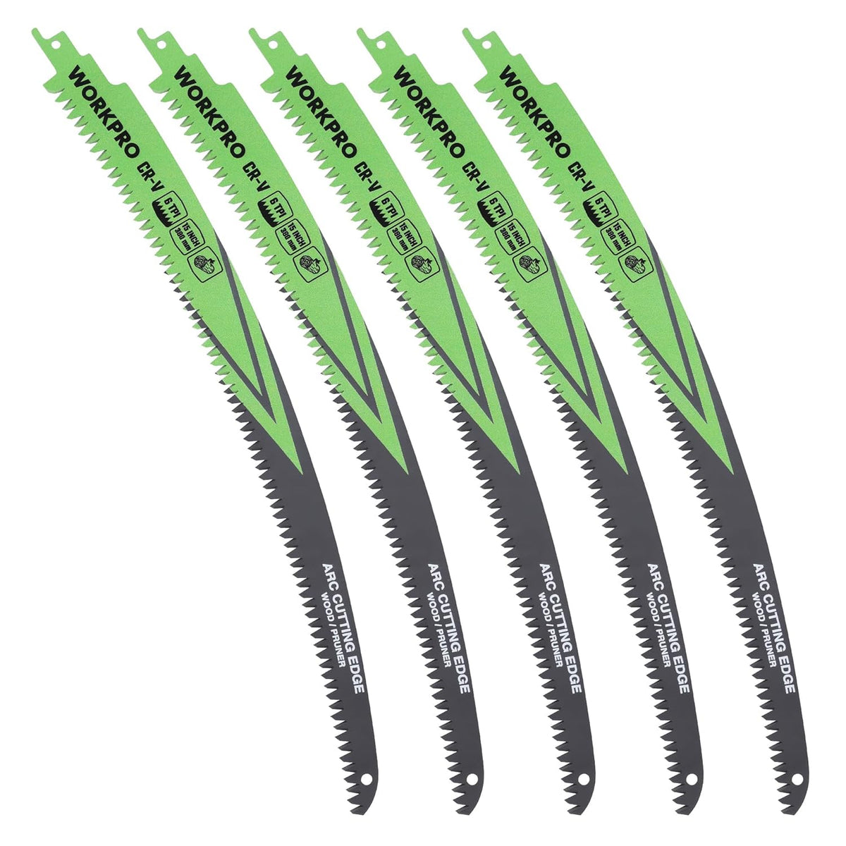 WORKPRO 15 in reciprocating saw blades, 6TPI arc edge for wood pruning, 5-pack